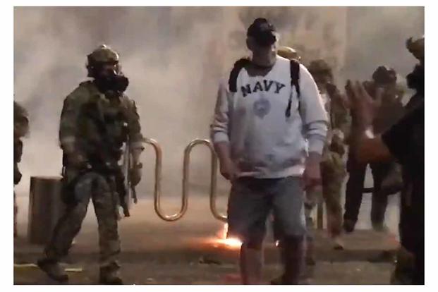 Navy veteran Christopher David in a viral video during protests in Portland, Oregon on July 18, 2020. 