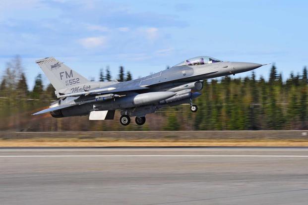 A U.S. Air Force F-16 Fighting Falcon aircraft.