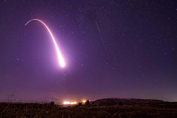 An unarmed Minuteman III intercontinental ballistic missile launches during an operational test in 2019.