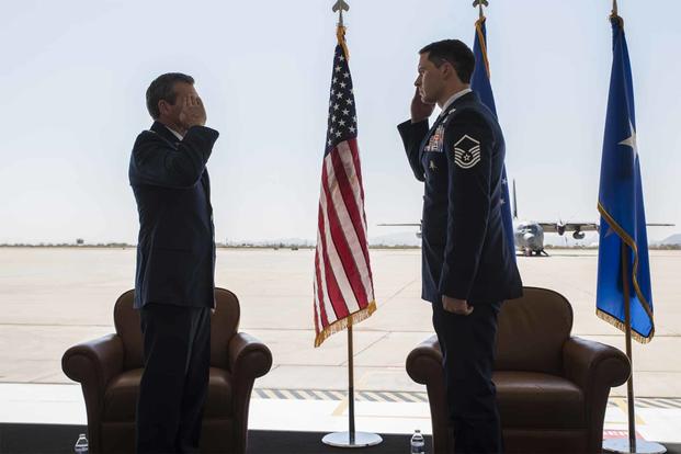 Master Sgt. Adam receives a Bronze Star at Davis-Monthan Air Force Base.