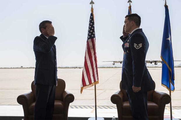 Staff Sgt. Benjamin receives a Bronze Star at Davis-Monthan Air Force Base.
