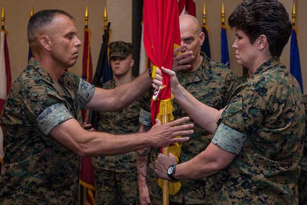 Maj. Gen. Matthew Glavy (left) is commanding general of Marine Forces Cyberspace Command and Marine Corps Force Space Command