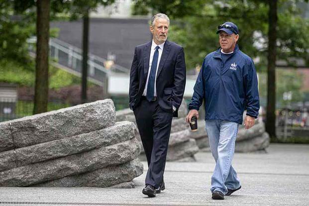 Jon Stewart, left, walks with John Feal. Photo courtesy of the Pat Tillman Foundation