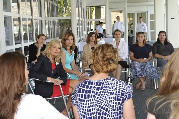 Dr. Jill Biden meets with spouses of U.S. Coast Guardsmen.