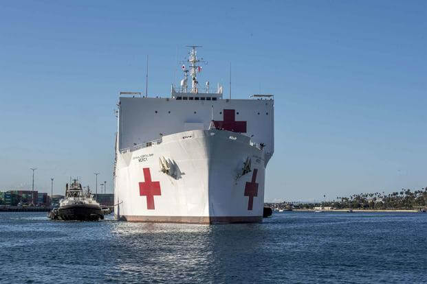 The Military Sealift Command hospital ship USNS Mercy.