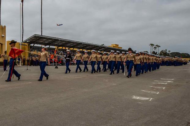 New Marine during a graduation ceremony at Marine Corps Recruit Depot.
