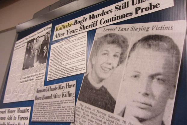 Clippings from 1956 murders of Patricia Kalitzke and Duane Bogle.