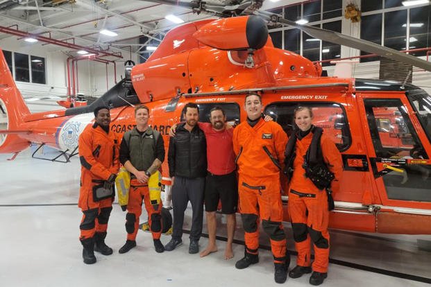 Coast Guard helicopter crew that rescued kayaker Cyril Derreumaux