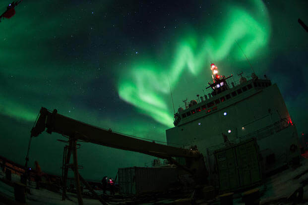 Aurora borealis is observed from Coast Guard Cutter Healy Arctic Ocean
