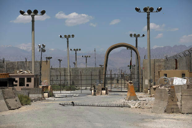 A gate is seen at the Bagram Air Base in Afghanistan