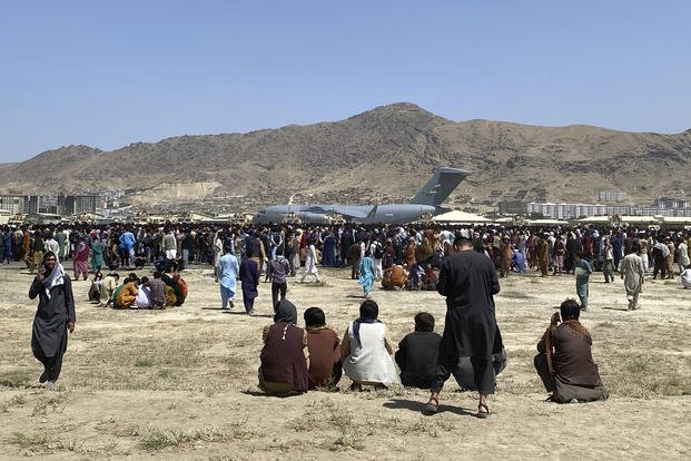 perimeter at the international airport in Kabul, Afghanistan