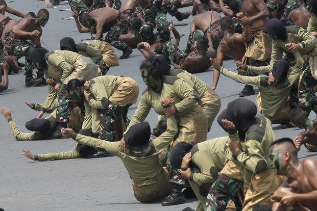 Female members of Indonesian Army show their martial arts skills 
