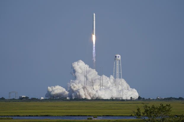 Northrop Grumman's Antares rocket lifts off the launch pad