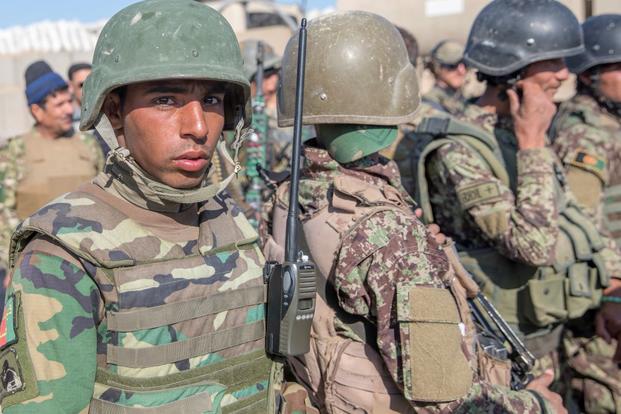 An Afghan National Army soldier awaits instructions at a checkpoint in western Afghanistan.