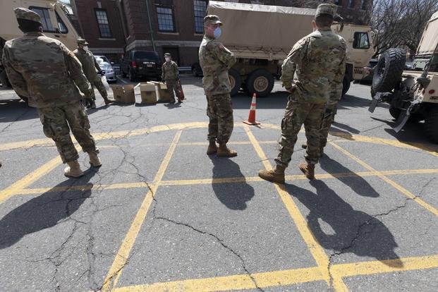 Massachusetts National Guard soldiers help with food distribution