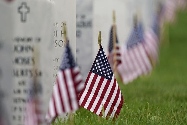 Flags mark Memorial Day holiday at Fort Logan National Cemetery.
