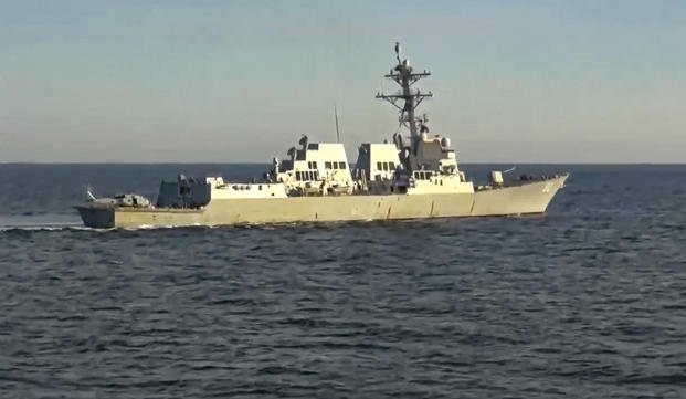 destroyer USS Chafee is seen from Russian navy's Admiral Tributs destroyer