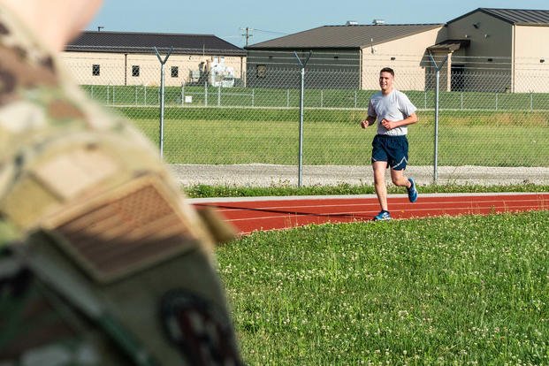 An airman takes part in a physical fitness assessment.
