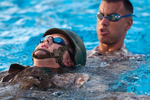 Marines participate in water survival.