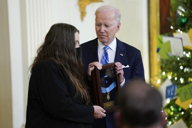 President Biden presents the Medal of Honor to Sgt. First Class Alwyn C. Cashe
