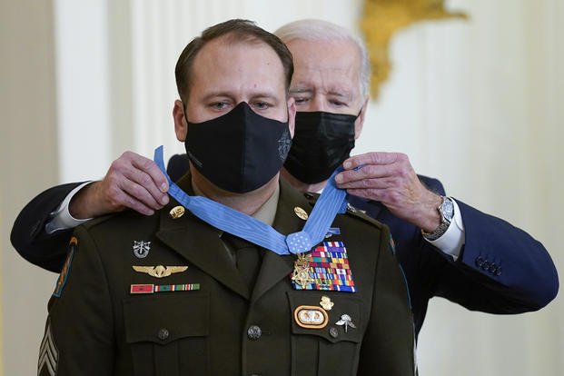 President Biden presents the Medal of Honor to Master Sgt. Earl Plumlee