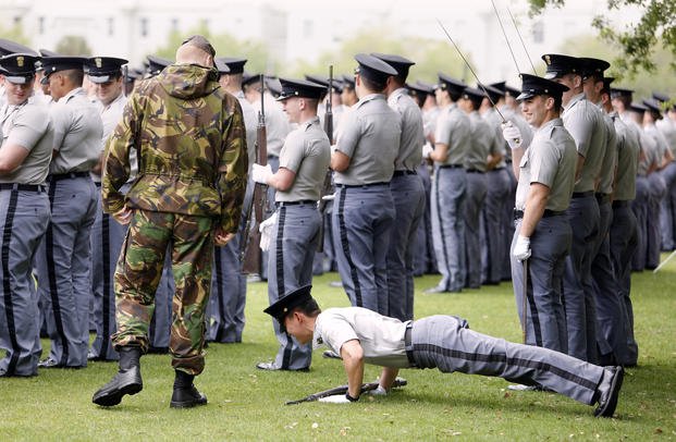 Citadel cadet does disciplinarian push-ups 