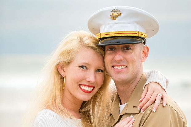 Ashley Ignatz, shown with her husband, then-1st Lt. Kendall Ignatz, was recently chosen as Marine Corps Logistics Base Military Spouse of the Year.