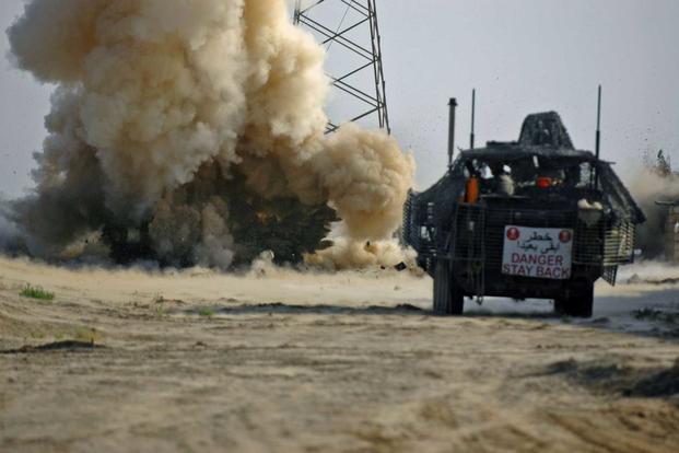 Controlled detonation of an IED in Kahn Bani Sa'ad, Iraq.