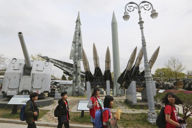 mock South and North Korean missiles at Korea War Memorial Museum in Seoul