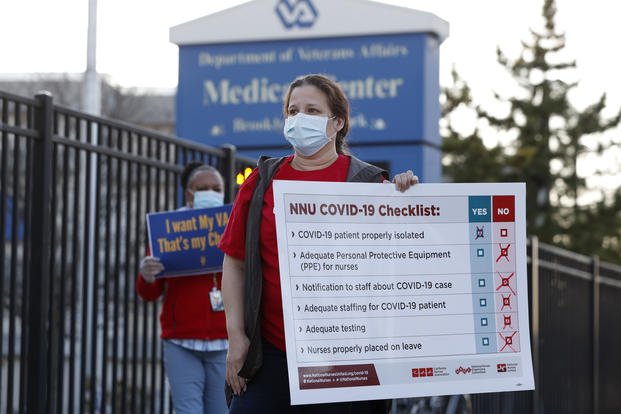 Nurses outside the Brooklyn Veterans Administration Medical Center.