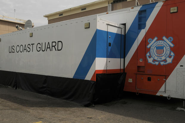 U.S. Coast Guard Sector San Juan mobile command center is stationed next to the command center building in San Juan, Puerto Rico.