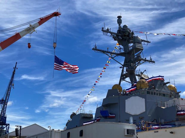 The superstructure of the future USS Basilone