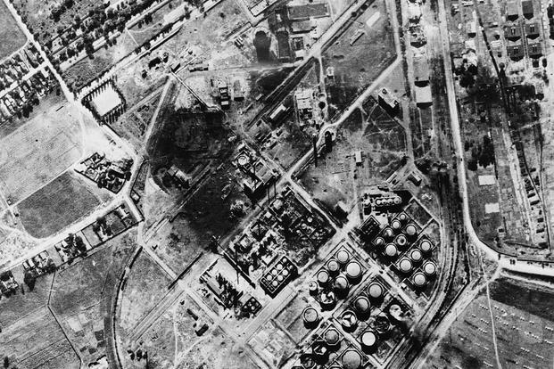 The Columbia Aquila refinery in Ploiești, Romania, most likely in 1943.