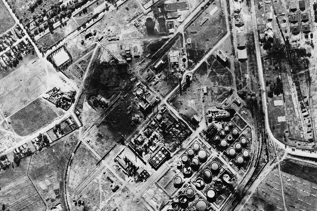 The Columbia Aquila refinery in Ploie?ti, Romania, most likely in 1943.