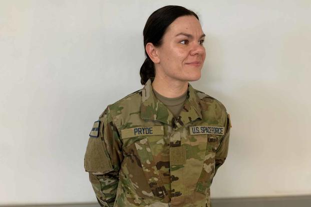 Guardian Maria Pryde stands at Joint Base San Antonio-Lackland.