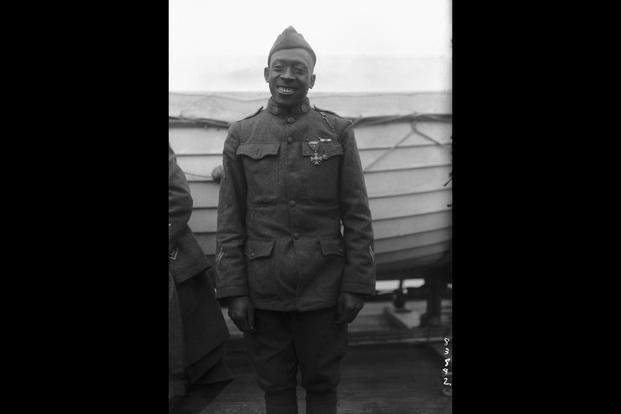Pvt. Henry Johnson, shown circa 1919, was nicknamed 'Black Death' after surviving 21 wounds, killing 4 Germans and injuring 10-20 others during an encounter in the Argonne Forest in France during World War I.