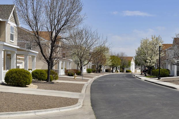 A military housing neighborhood at Mountain Home Air Force Base in Idaho. 