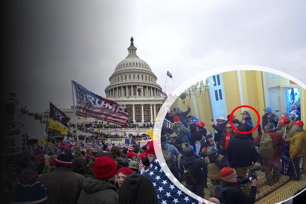 On Jan. 6, Andrew Cavanaugh (circled) entered the Capitol through the Senate Wing minutes after the initial breach of the building and remained in the building for just over 30 minutes.