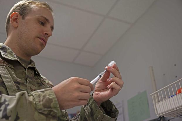 COVID-19 vaccine prepared at Ramstein Air Base, Germany.