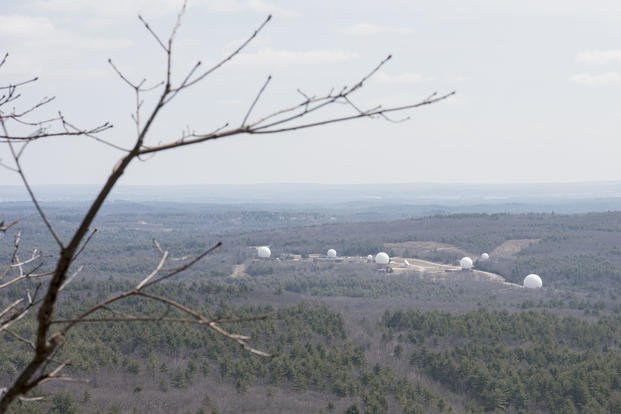 An overlook provides a hillside view of New Boston Air Force Station, New Hampshire.