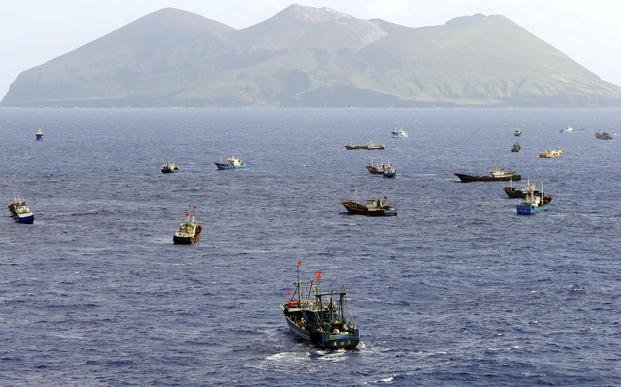 Foreign vessels, some of them have Chinese flags, fish near Torishima, Japan.