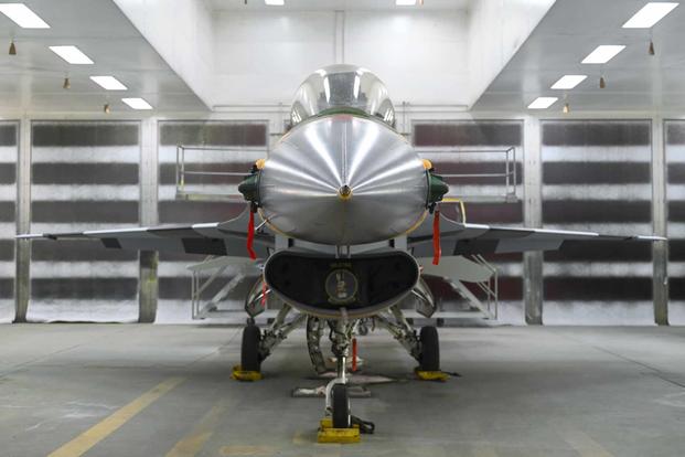 The 310th Fighter Squadron’s newly painted F-16 Fighting Falcon.