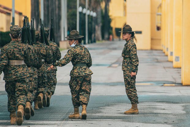 U.S. Marine recruits with Platoon 3241, Lima Company, at Marine Corps Recruit Depot San Diego