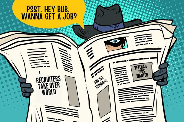 spy behind newspaper asks if you want a job