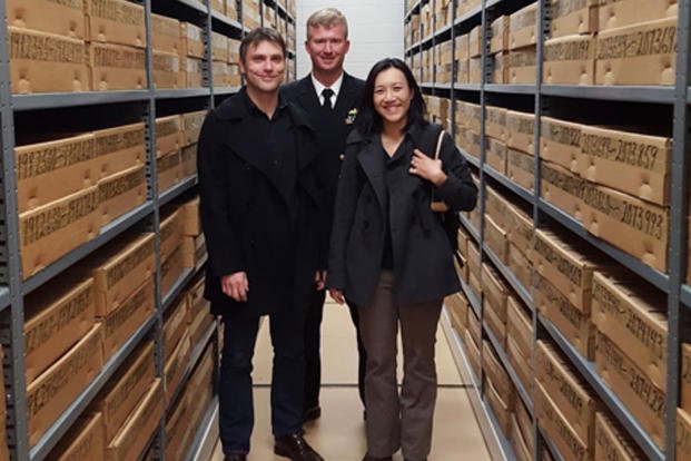 Niels Olson, center, and Google scientists Martin Stumpe and Lily Peng took a private tour of the JPC collection