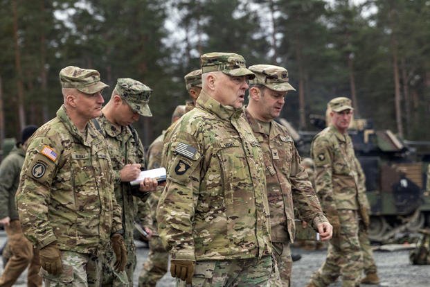 Gen. Mark Milley meets with U.S. Army leaders in Grafenwoehr, Germany.