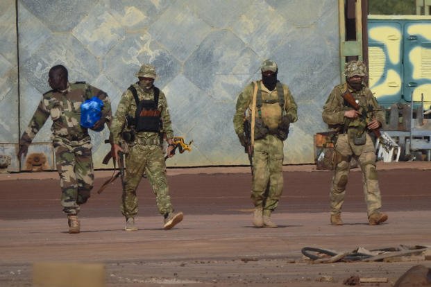 Three Russian mercenaries in northern Mali.