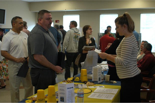 Active duty, transitioning and former service members residing in the Pacific Northwest participate in a job fair at the Jackson Park Community Center in Bremerton, Wash.