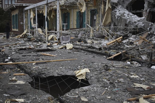 A damaged restaurant is seen after Russian shelling hit in Zaporizhzhia, Ukraine.