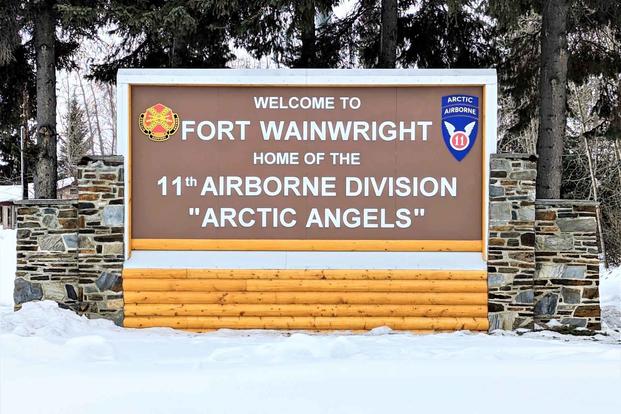 U.S. Army Garrison Alaska Fort Wainwright sign.